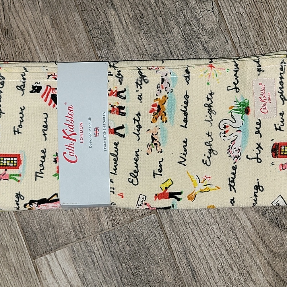 Cath Kidston "12 Days of Christmas" Kitchen Towels Set of 3 Christmas Holiday